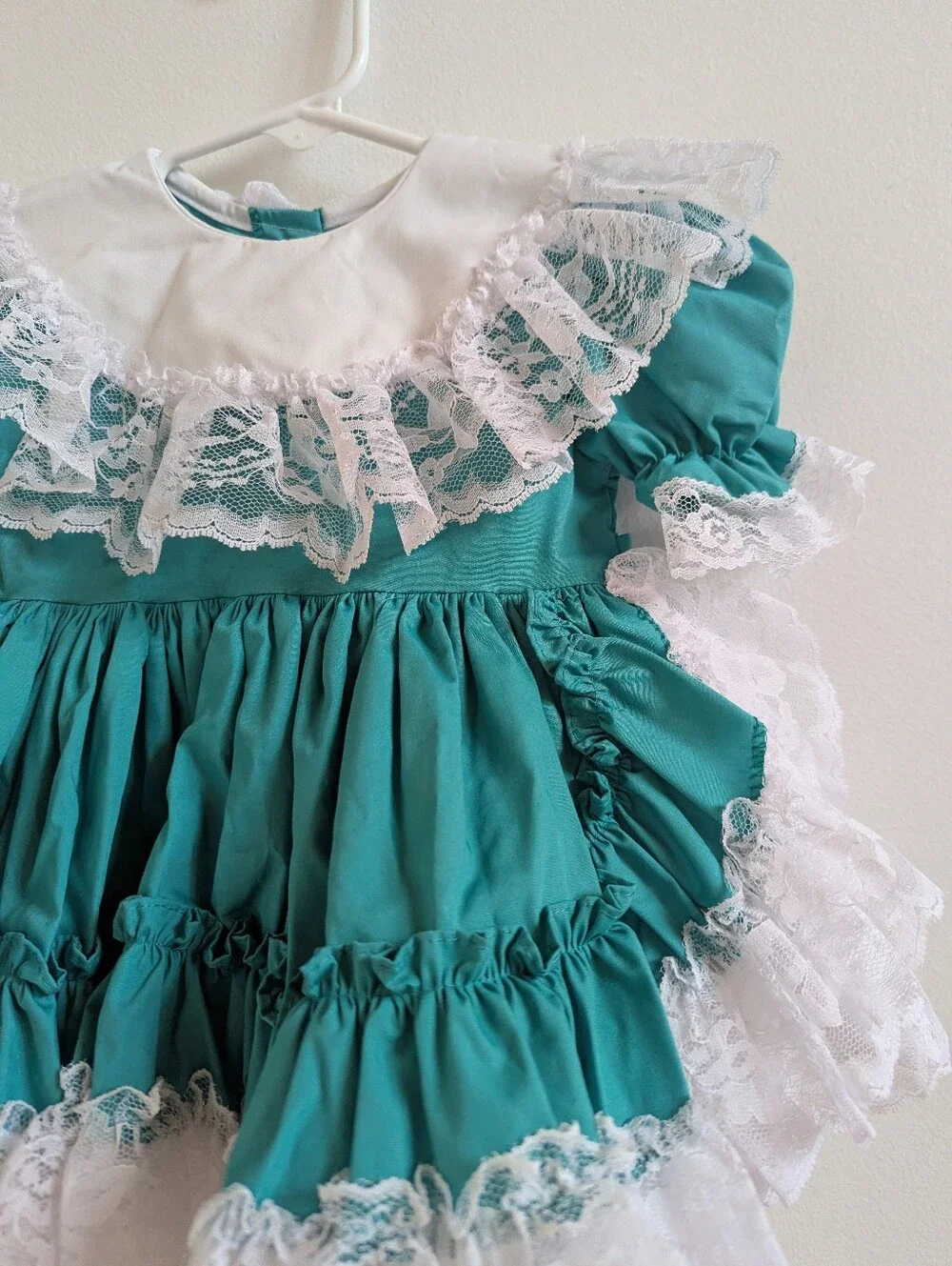 Vtg Dolls & Darlings Dress 18m Teal Green Lace